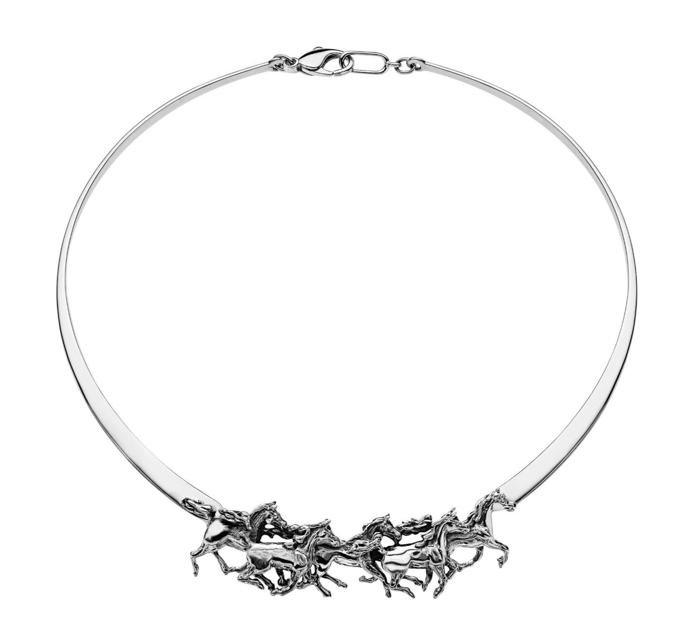 KABANA Sterling Silver 5 Running Arabian Horses Neck Collar Necklace, Brand New