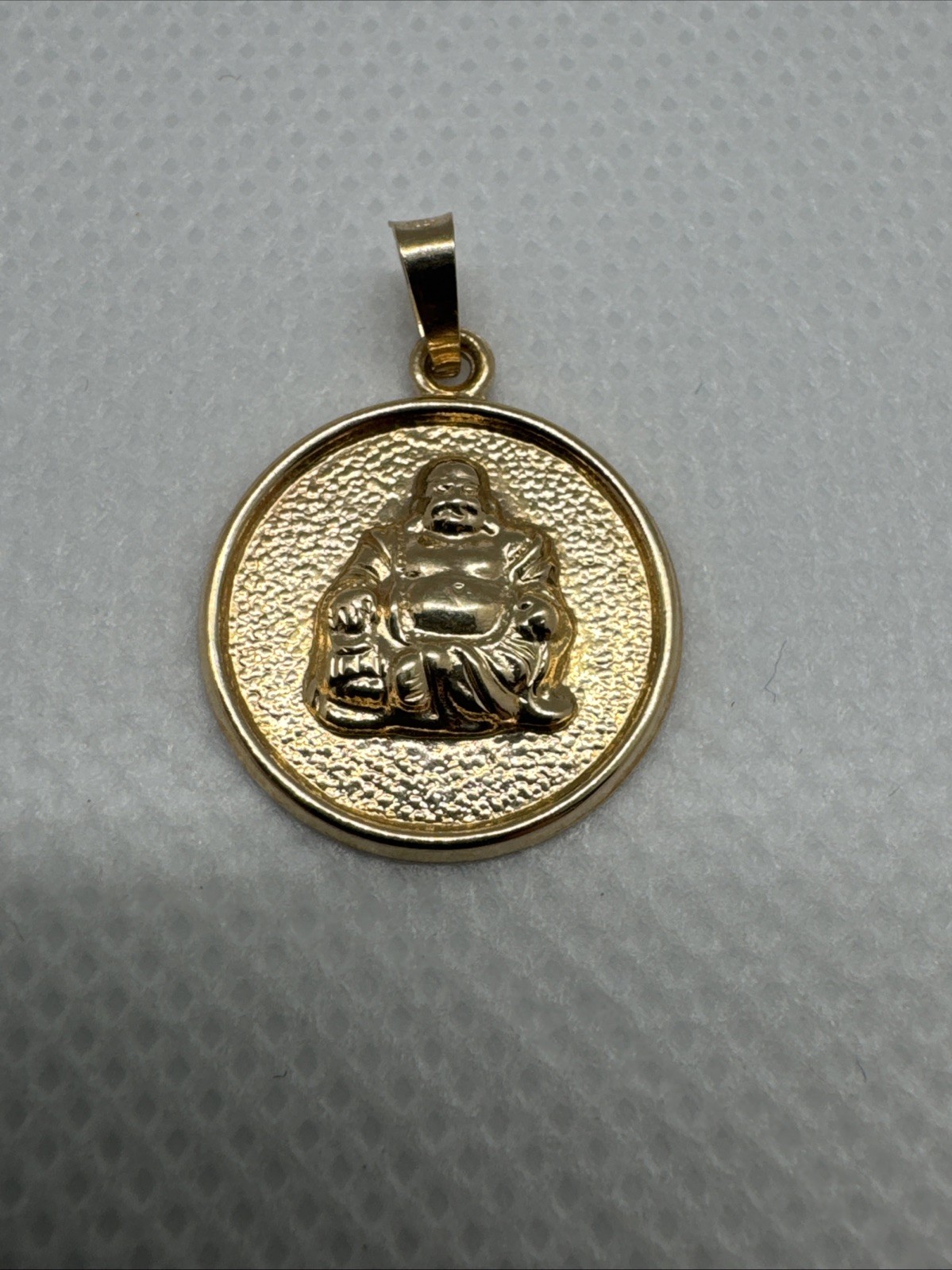 14k 585 Yellow Gold Hollow Buddha Charm Pendant Buddhism Round 16.7mm 1.22g