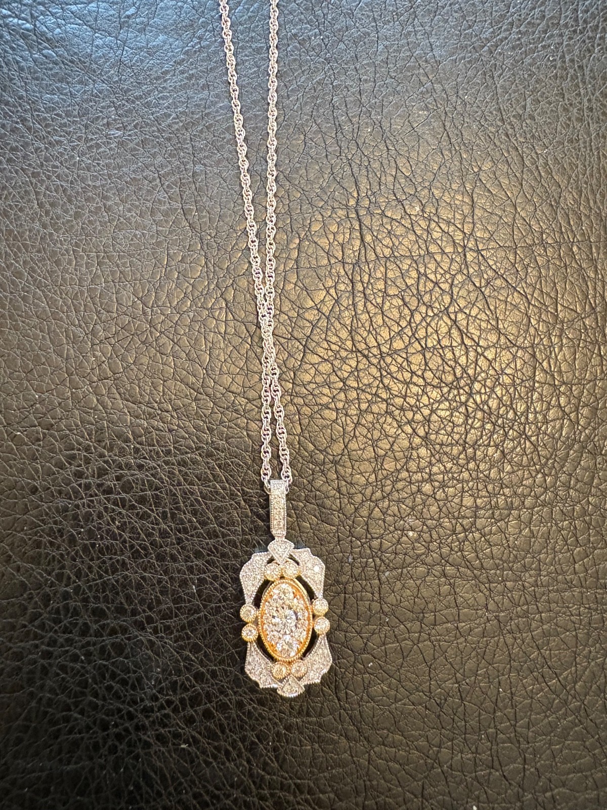 14k YELLOW & WHITE GOLD NECKLACE .50 diamond weight 18″ chain