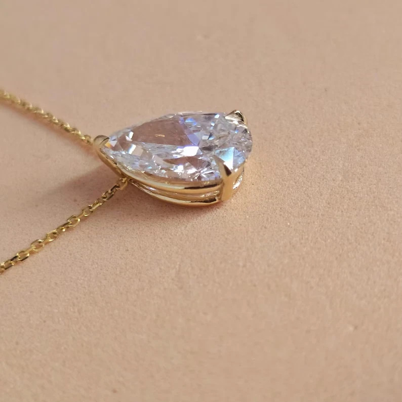3 Ct Pear White Moissanite 14K Yellow Gold Plated Women Fancy Pendant