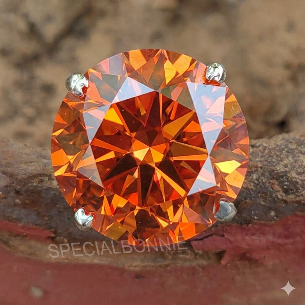 HUGE 28 Ct Certified Flame Orange Diamond Pendant Necklace-FREE Diamond Studs