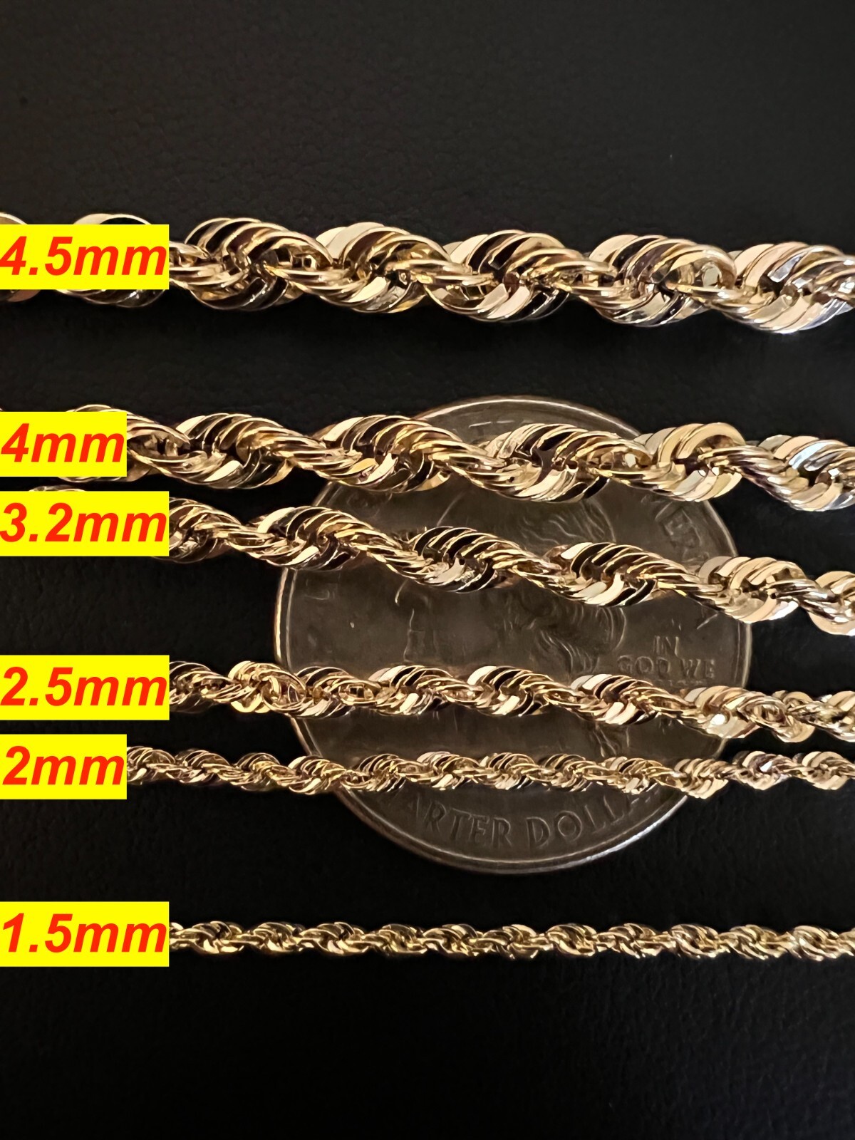 Men’s Women’s Real 14k Yellow Gold Hollow Rope Chain Necklace 1.5mm-4.5mm 16-30″