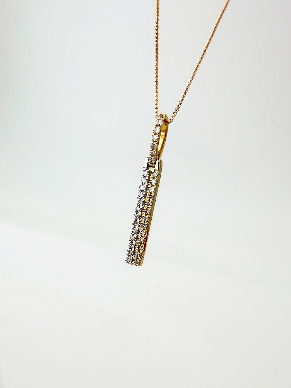 18K Solid Gold Double Bar Pendant Two Tone 0.10ct VS Natural Diamond Necklace