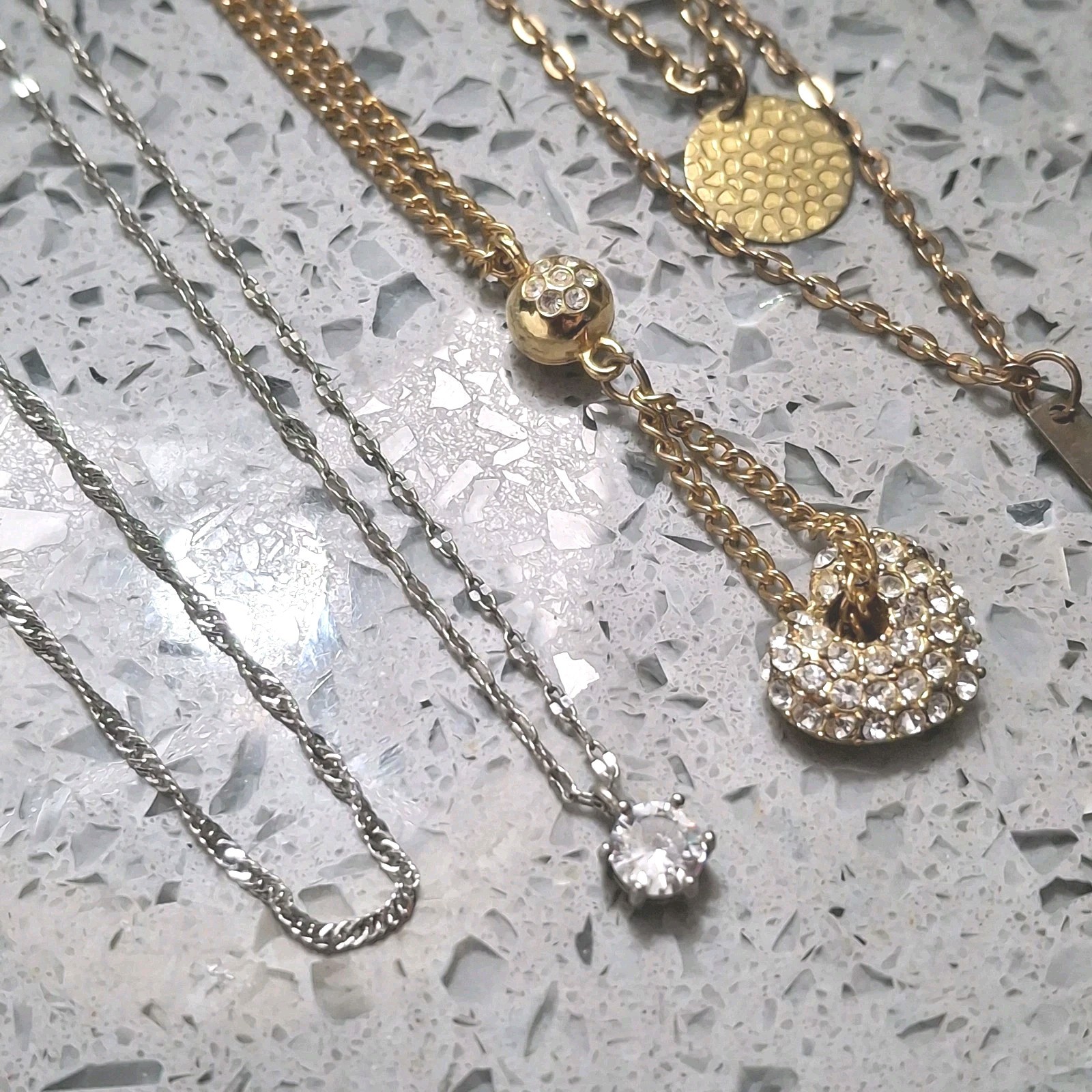 Lot Vintage Y2K Necklaces .925 Sterling Silver Crystals 16-20″ Adjusts Layered 4