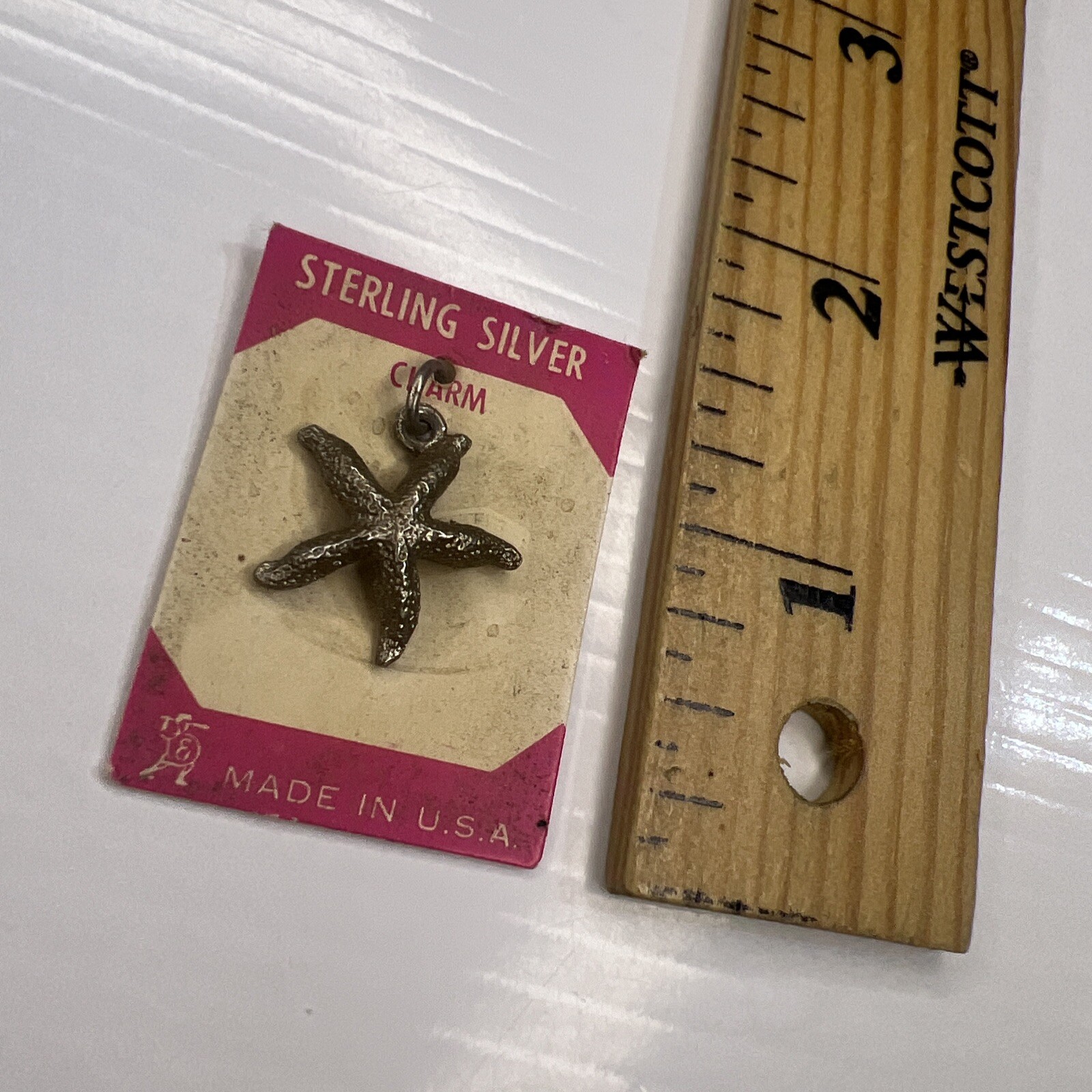 NOS 925 Sterling Silver Retro Charm Pendant Starfish Ocean Beach Souvenir Travel