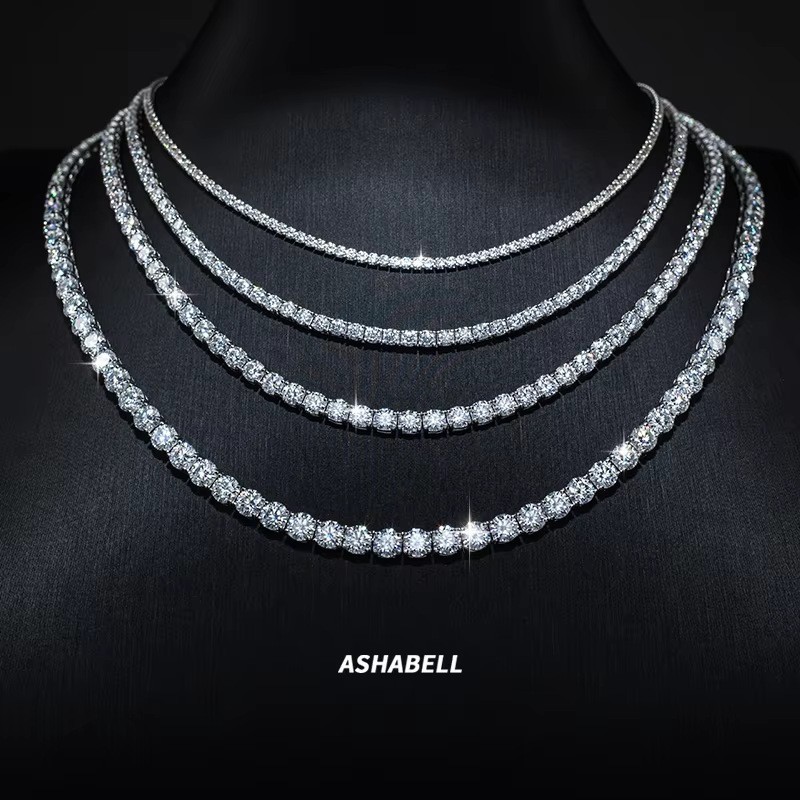 2-6.5mm VVS Moissanite Tennis Chain Necklace – 925 Sterling Silver – Pass Tester