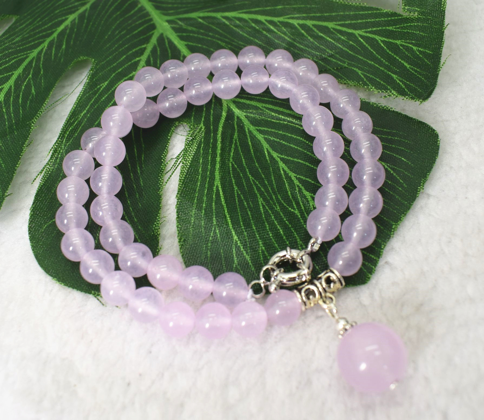 Pretty Natural 8mm Light Purple Jade Gems Round Beads Pendant Necklace 16-28in