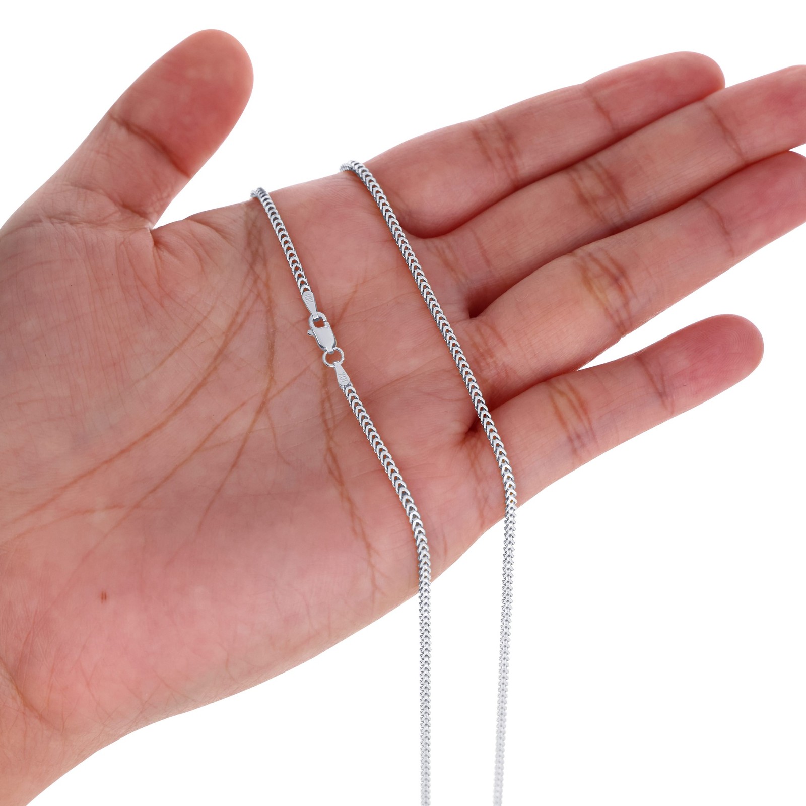 10K White Gold 1.5mm-3mm Square Wheat Box Franco Chain Pendant Necklace 16″- 30″
