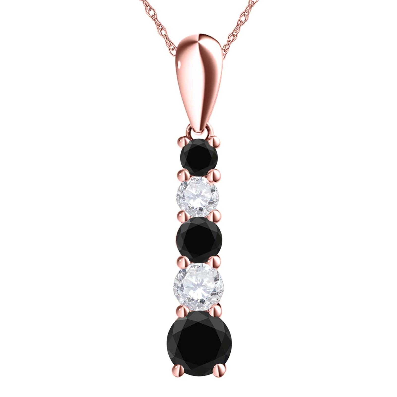 0.75 Carat Natural Black & White Diamond Pendant Necklace for Women in 10K Gold