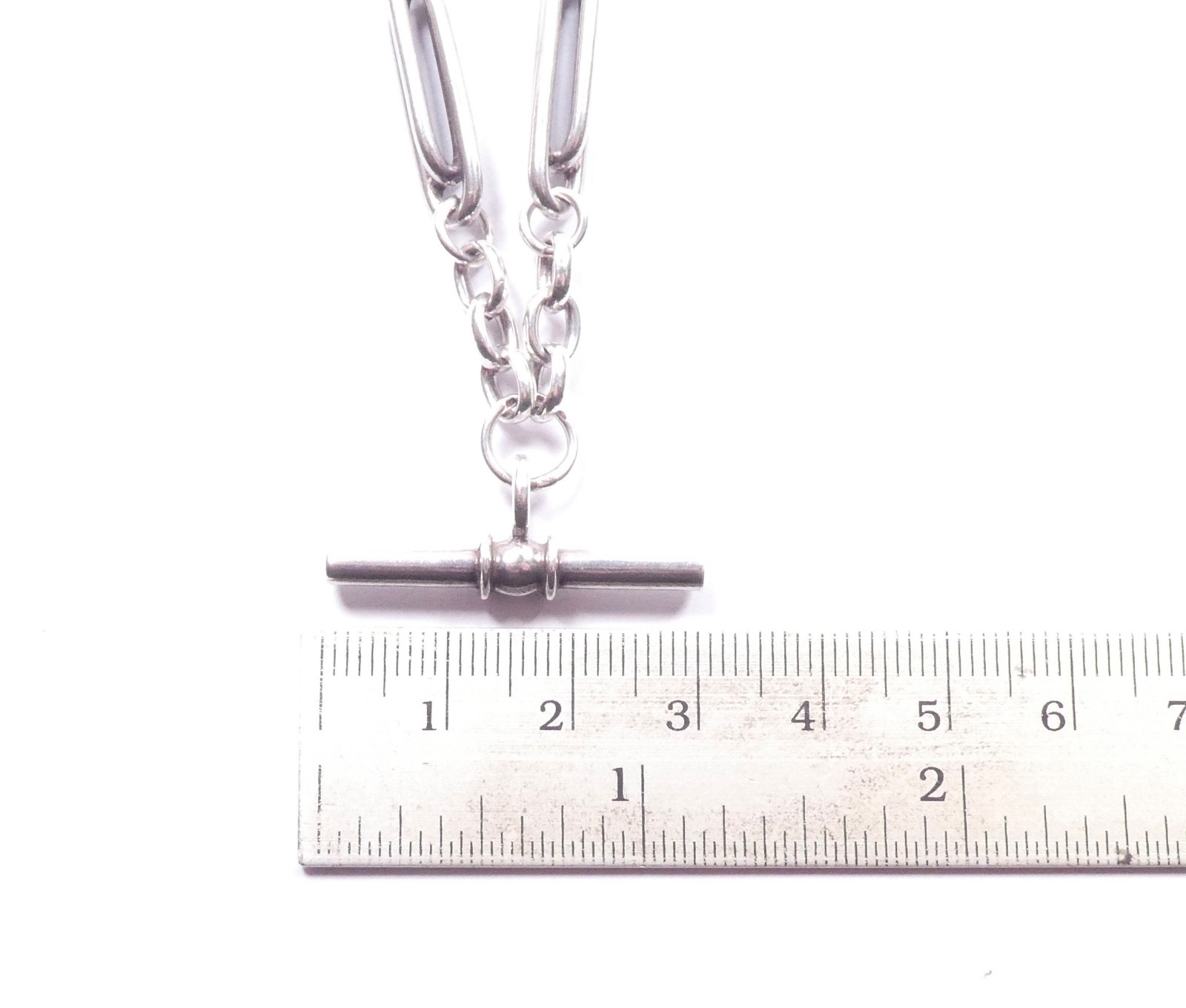 Trombone Link Albert Necklace Chain With T Bar 925 Sterling Silver Double Catch
