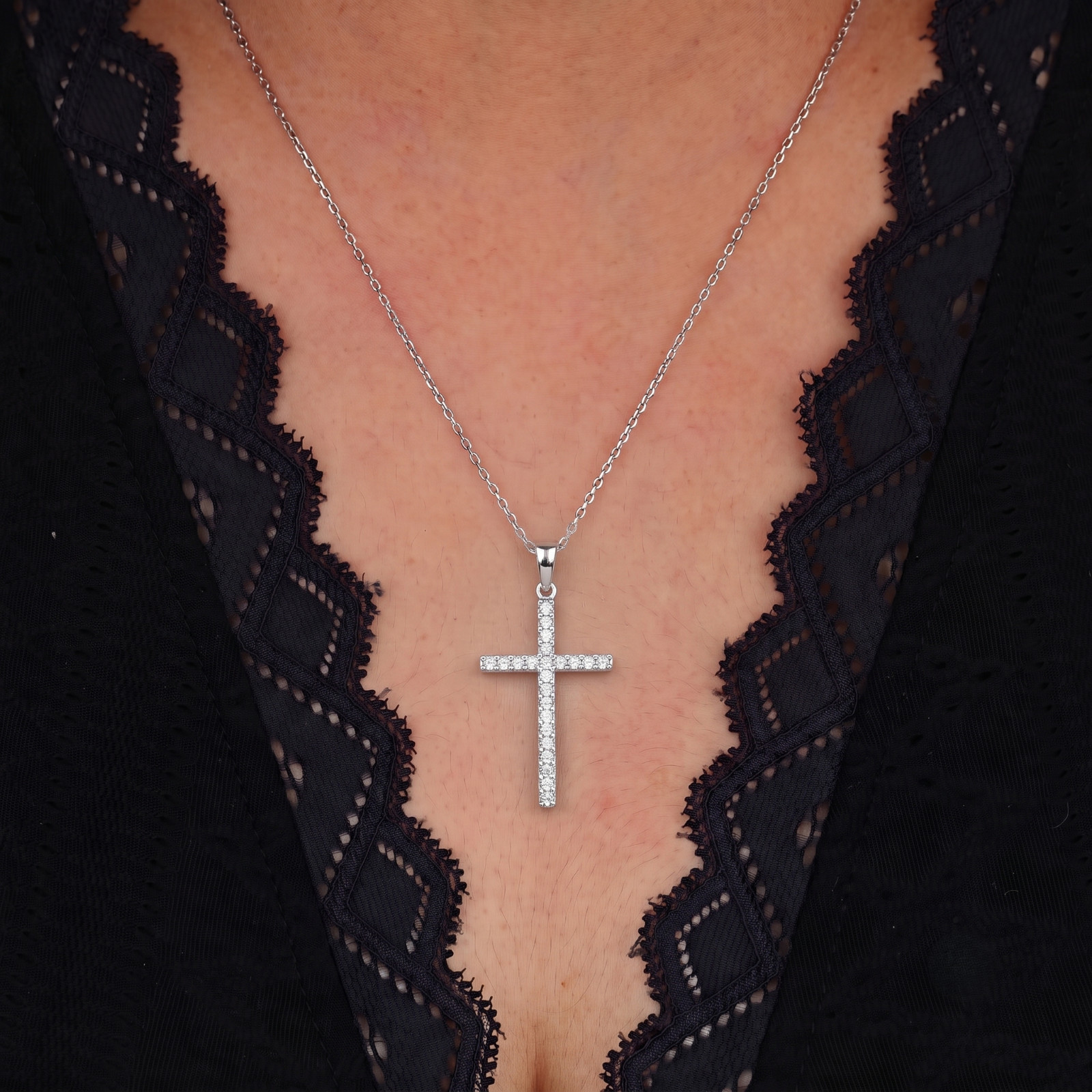 Round Cut Lab Grown Diamond 14K Gold Minimalist Cross Fine Pendant For Gift