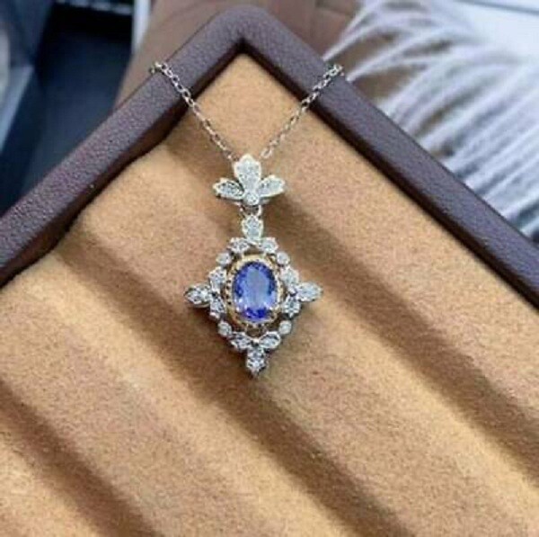 3Ct Oval Cut Tanzanite Diamond Women’s Pendant In 14K White/Yellow Gold Finish