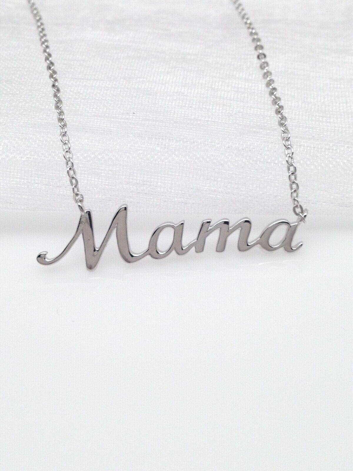 925 Sterling Silver Script Mama Pendant Necklace 31mm(1.22″) 15.25-17.25″