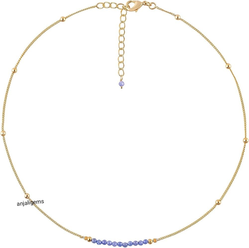 18K Yellow Gold Finished Over AA+ Tanzanite Beads Chain Necklace In 925 Silver A