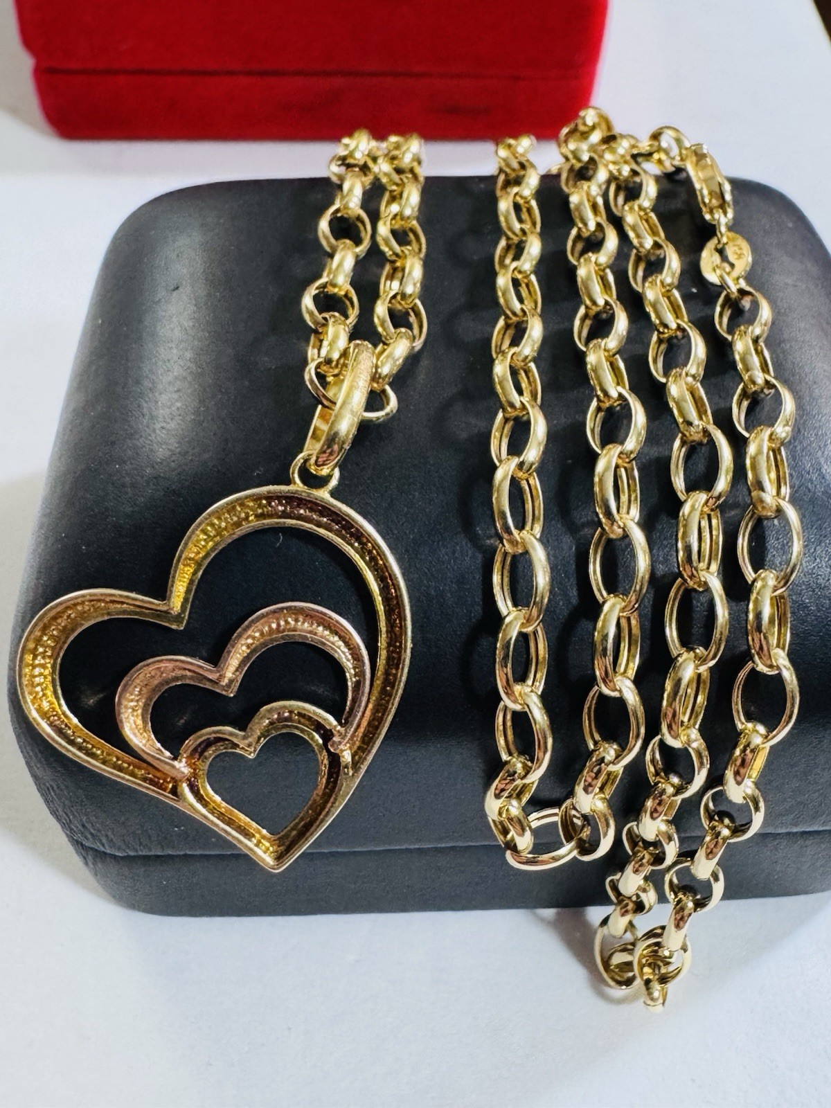 18K 750 Real Find Pure Tricolor Gold Heart Necklace 19.7/20” Inch Long 6.7g 4mm