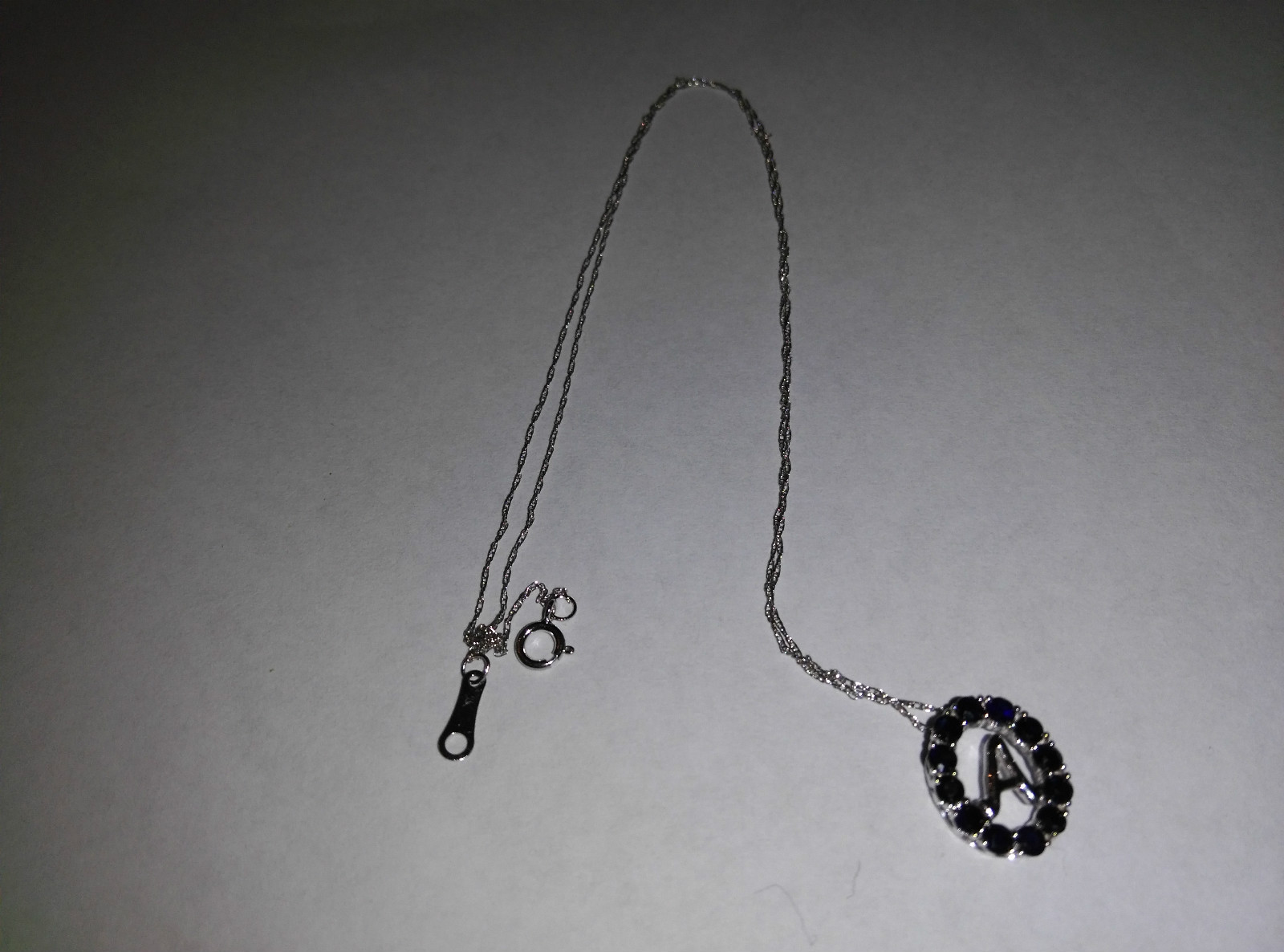 0.75ctw Australian Blue Sapphire initial “A” Necklace in 10k White Gold 18″