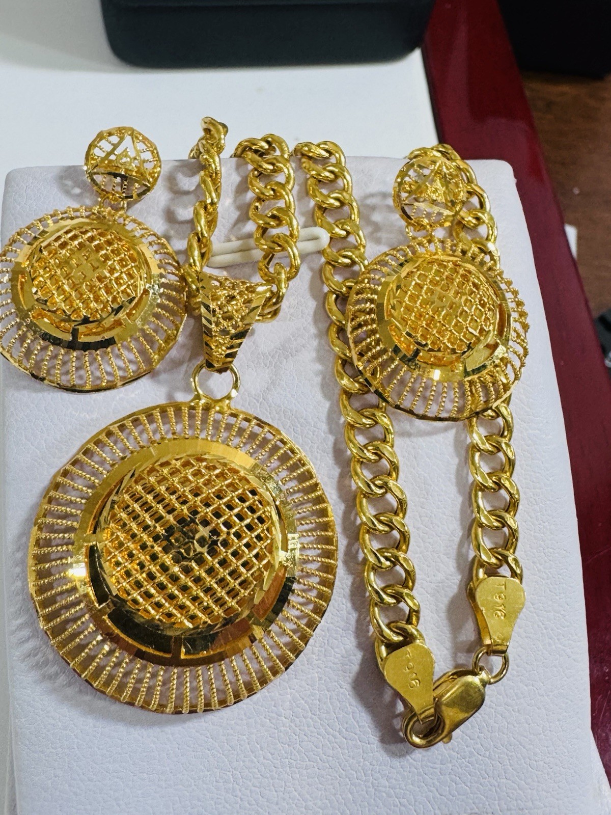 22K 916 Real Gold 18”/18.5” long Round Earring Set Necklace 21.24g 5.5mm WOMENS