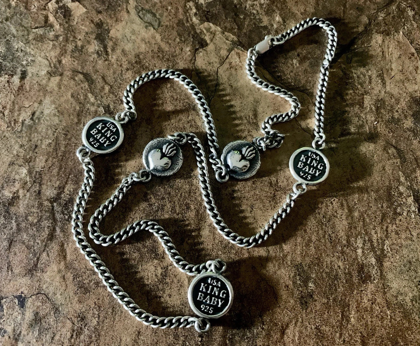 King Baby Studio Sterling Silver Five Station Heart Necklace 24”