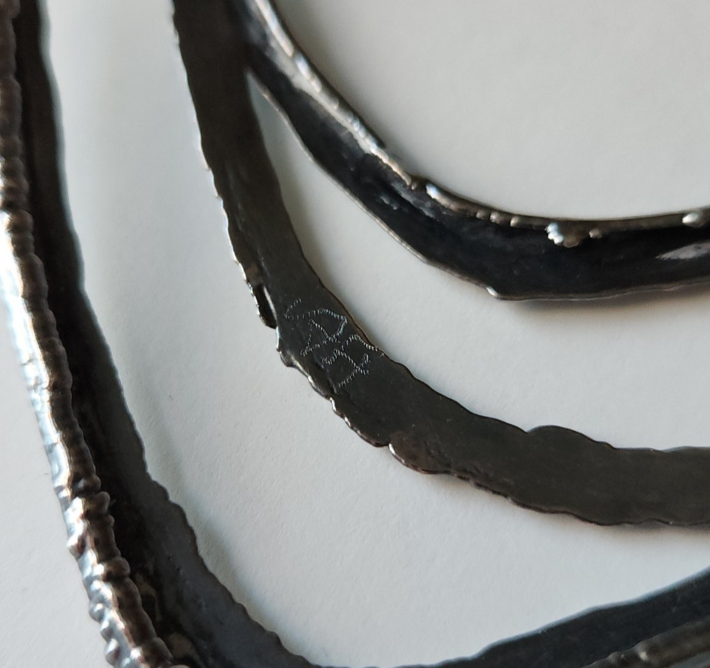 Artisan Hammered Oxidized Silver Necklace by AJ | Layered Abstract Modernist