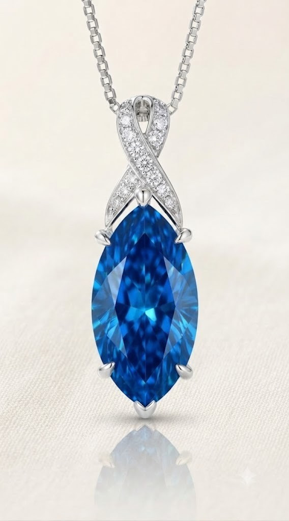 HUGE 22 Ct Certified Azure Blue Diamond Pendant Necklace-FREE Diamond Studs