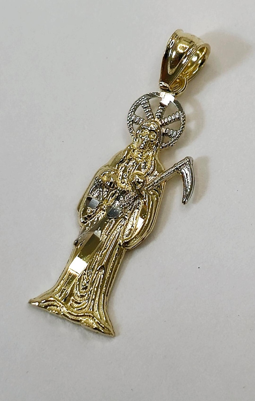 14K Solid Real 2 Tone Gold Grim Reaper-Death-De La Santa Muerte Small Pendant