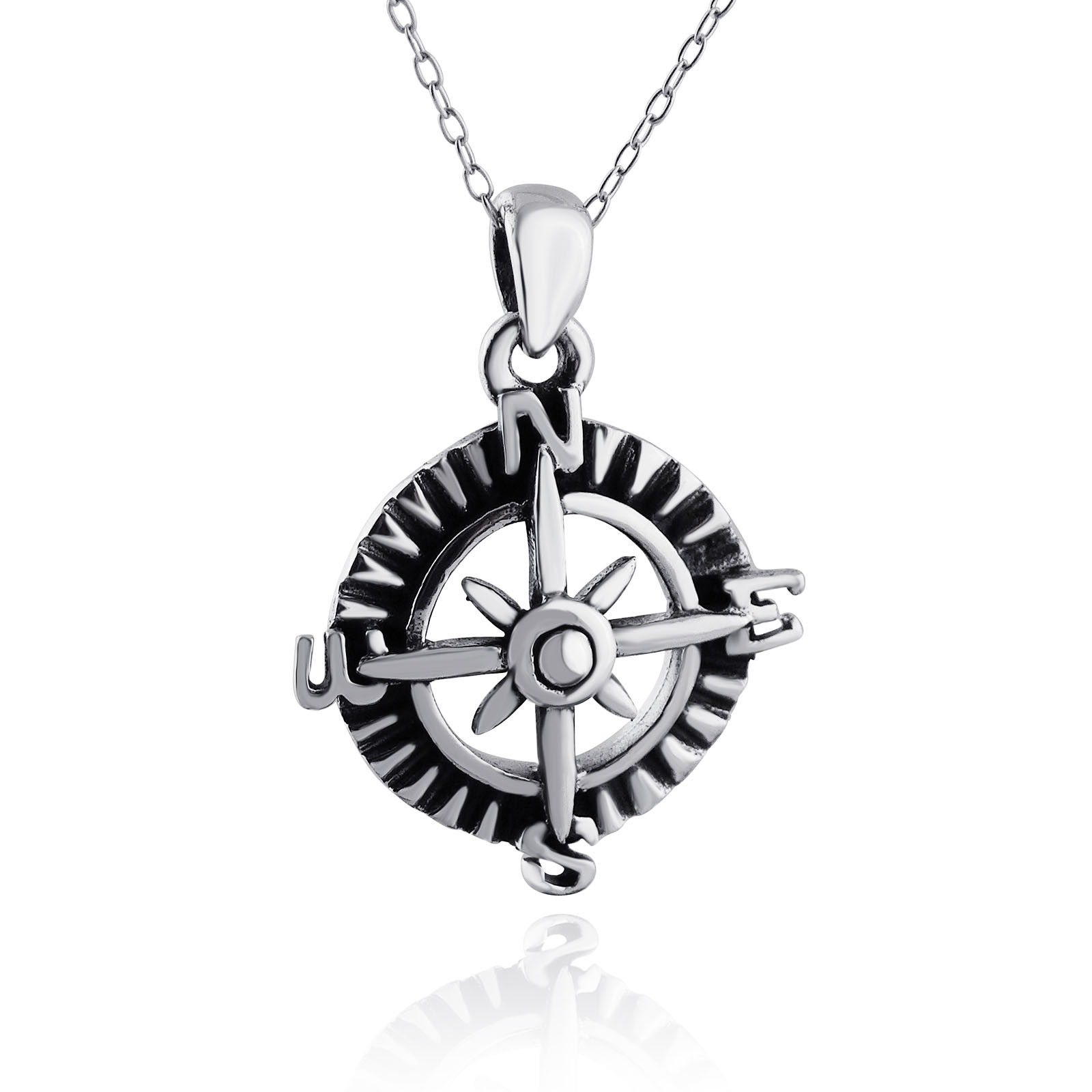 Compass Pendant Necklace – 925 Sterling Silver Graduation Gift Nautical Sea NEW