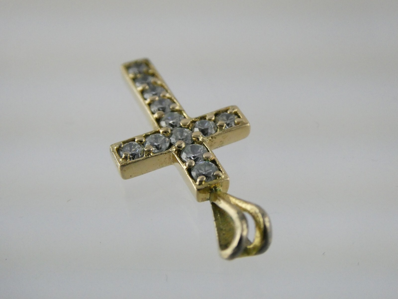 Ross Simons Gold Gilt Sterling Silver and White Crystal Cross Pendant 2.3 Grams
