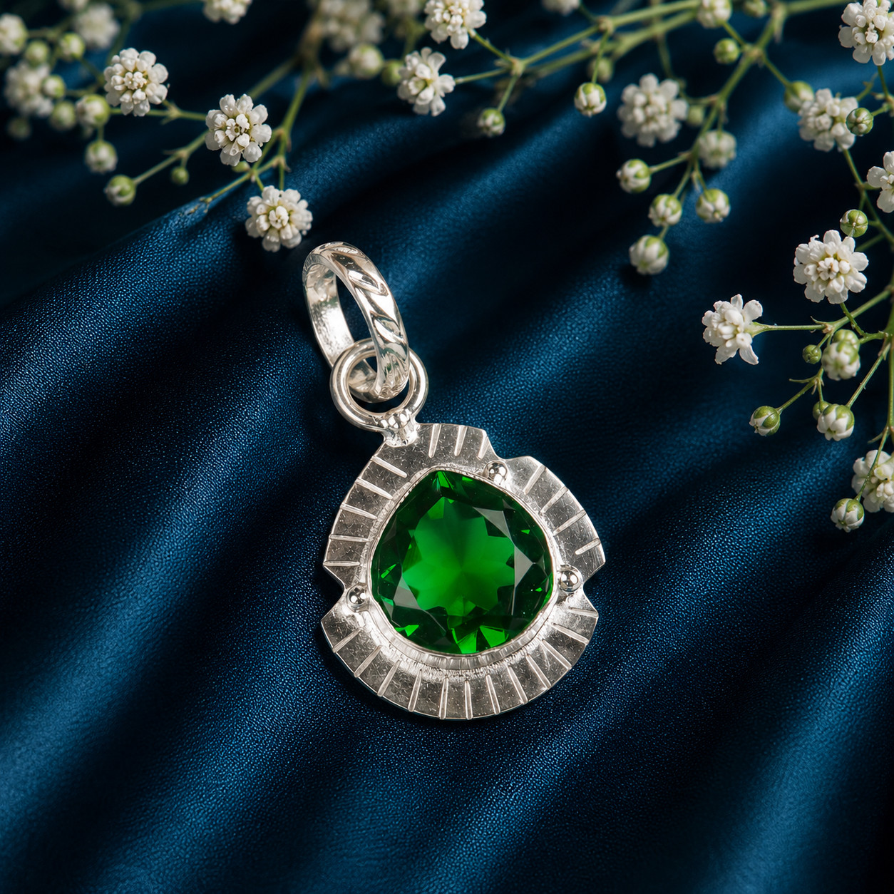 Chrome Diopside Gemstone 925 Solid Silver Designer Pendent 1.15″ For Engagement