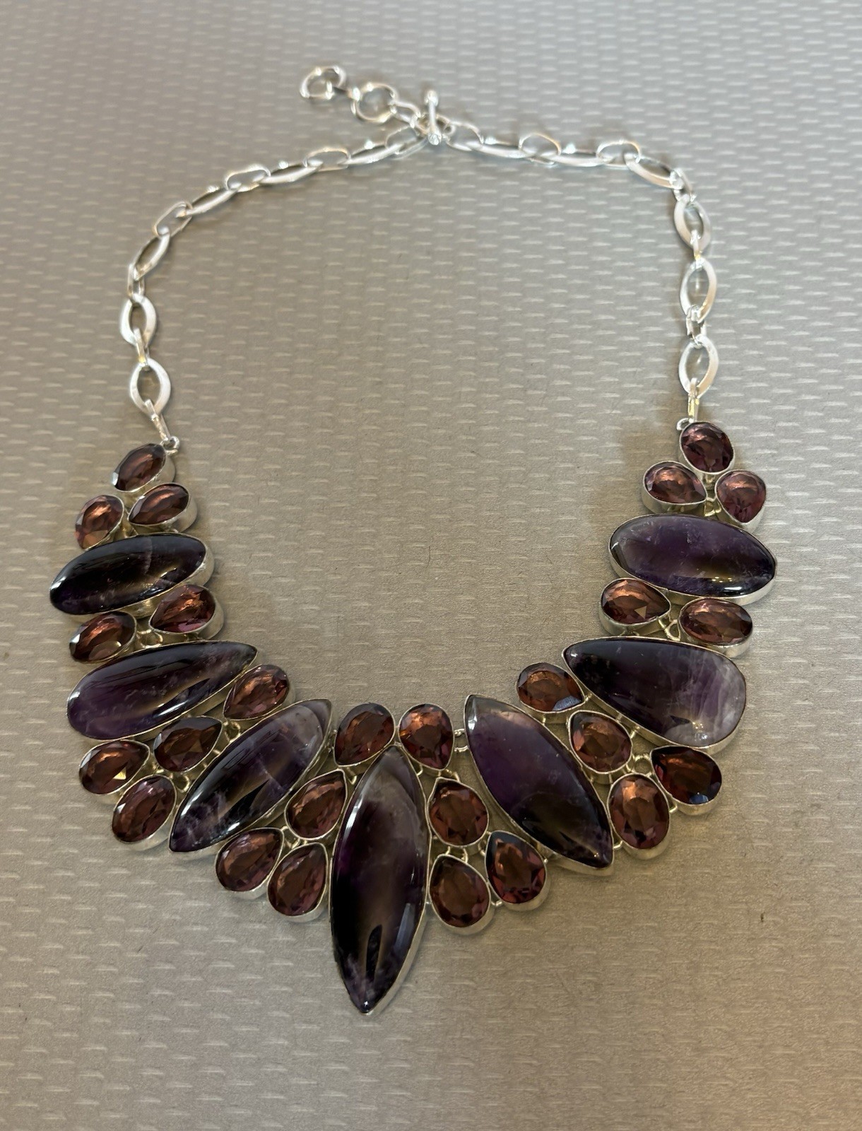 Natural Amethyst Statement Necklace 925 Sterling Silver 200ct Massive Bib Collar