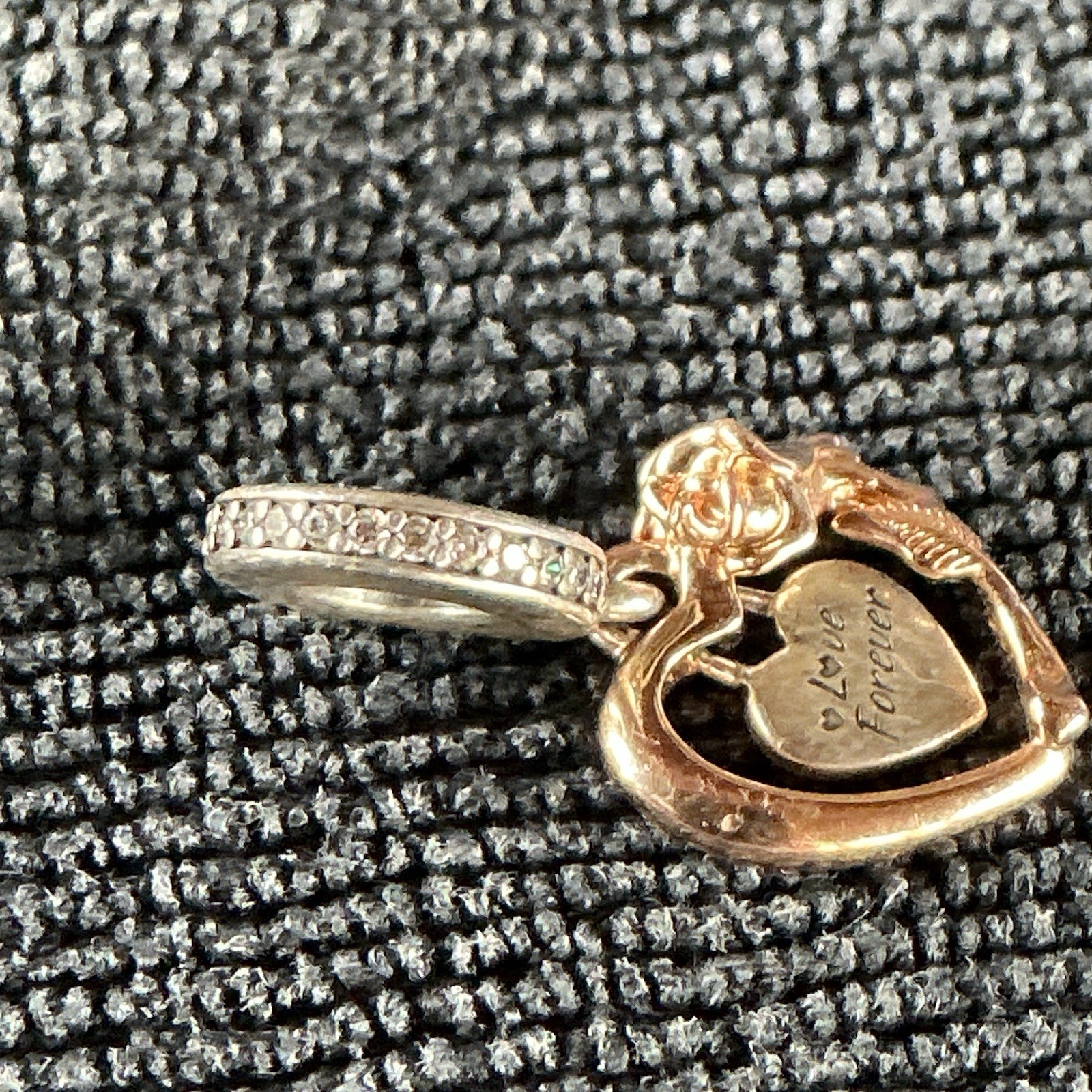PANDORA 925 Sterling Silver Rose Heart Dangle Charm