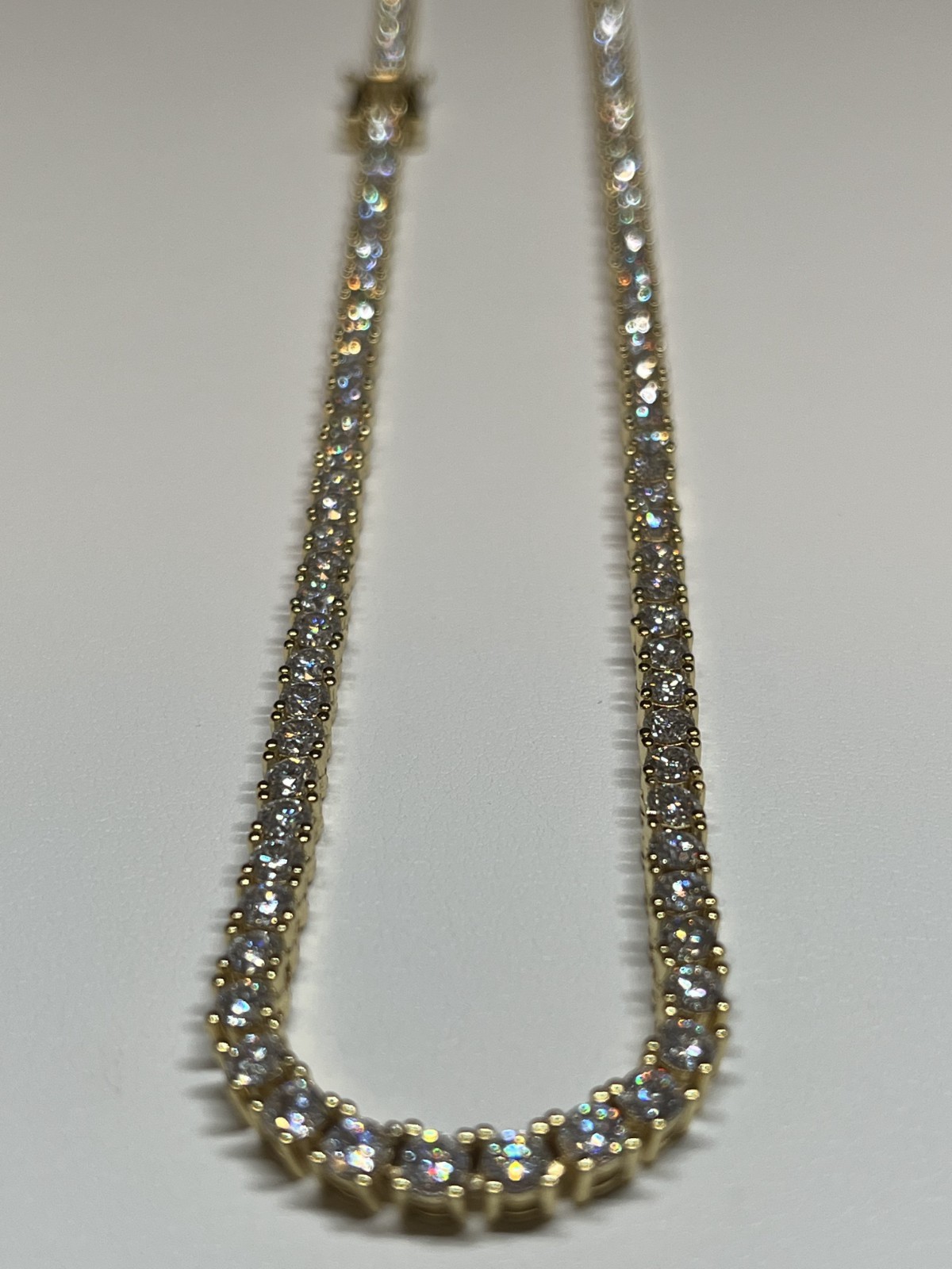 3mm Flawless D Color Moissanite Tennis Necklace Set In 18k Yellow Gold (20 Inch)