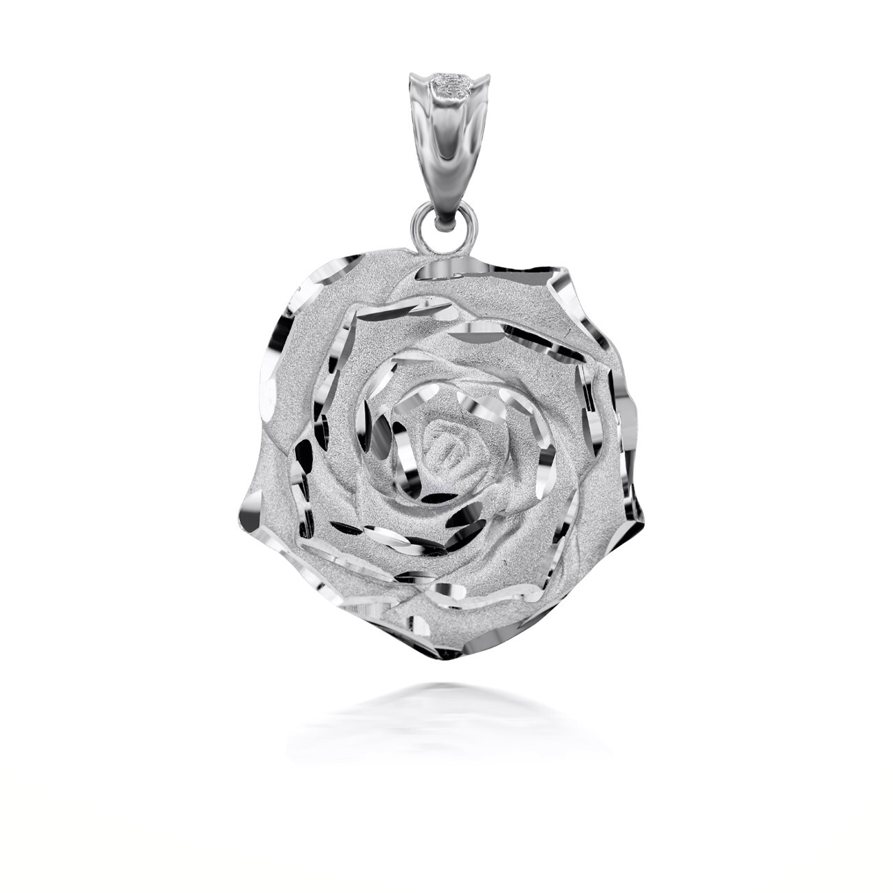 Gold Rose Flower 3D Charm Necklace (Available in Yellow/Rose/White Gold)