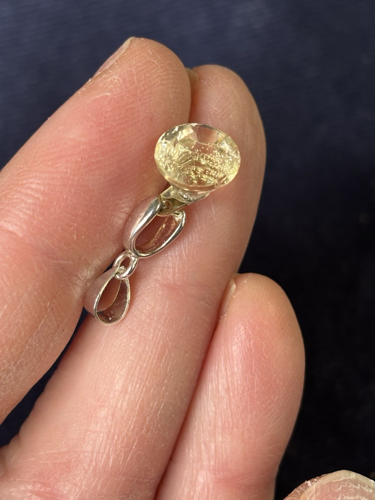 Artisan Sterling Silver Plated Bail And Approx 3 Carat Citrine Solitaire Pendant