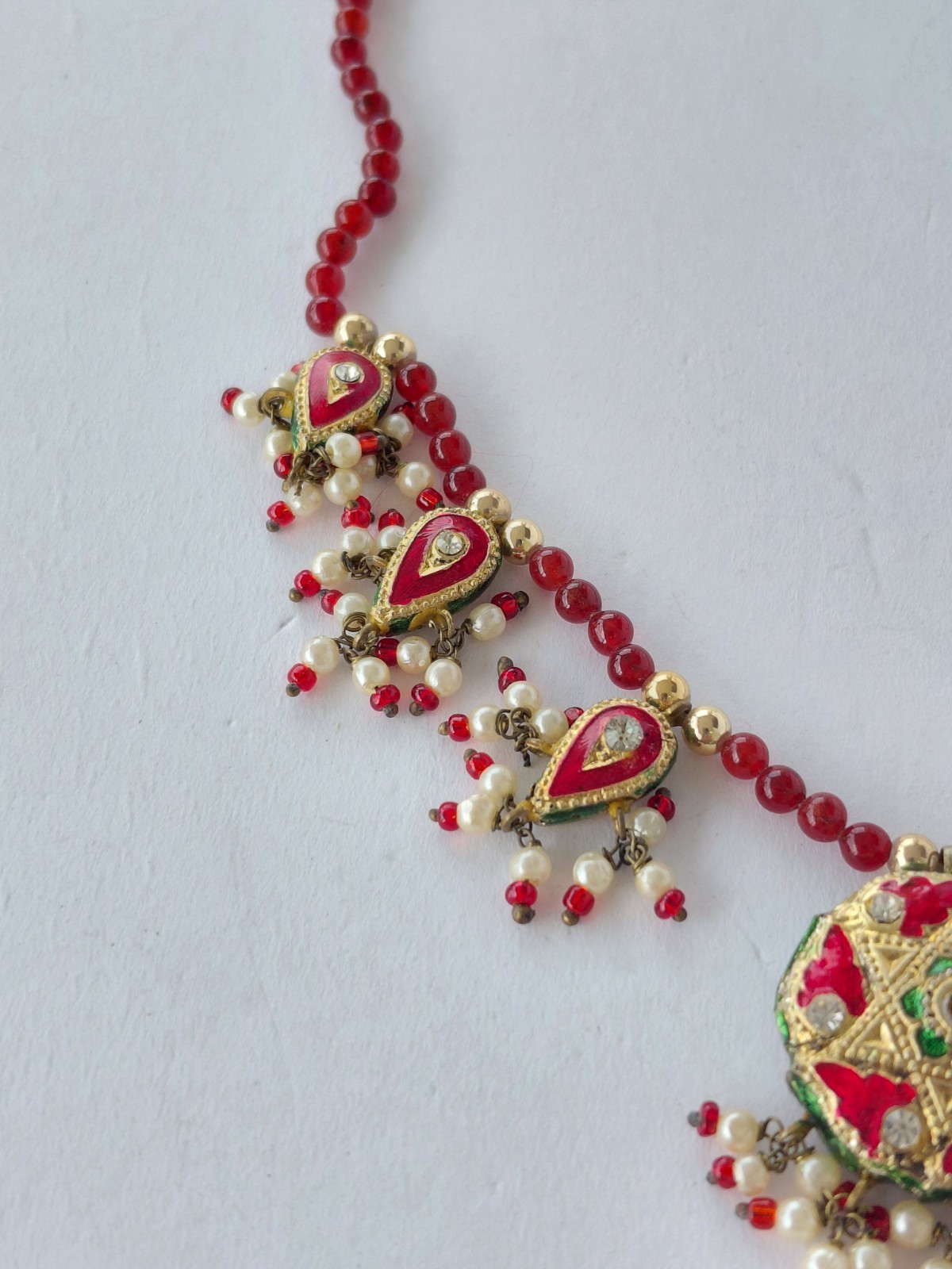 Vintage Necklace Kundan Polki Traditional Indian Wedding Enamel Multicolor
