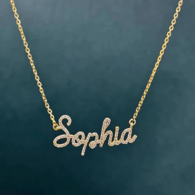 Round Cut Lab Created Diamond Custmize Name Pendant 14k Yellow Gold Plated