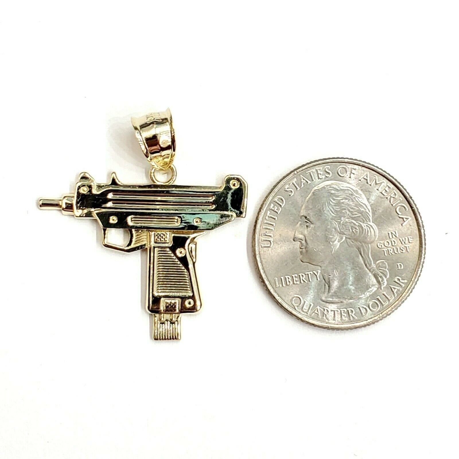 10k yellow Gold solid Uzi machine gun Pendant charm gift male fine jewelry 2.2g