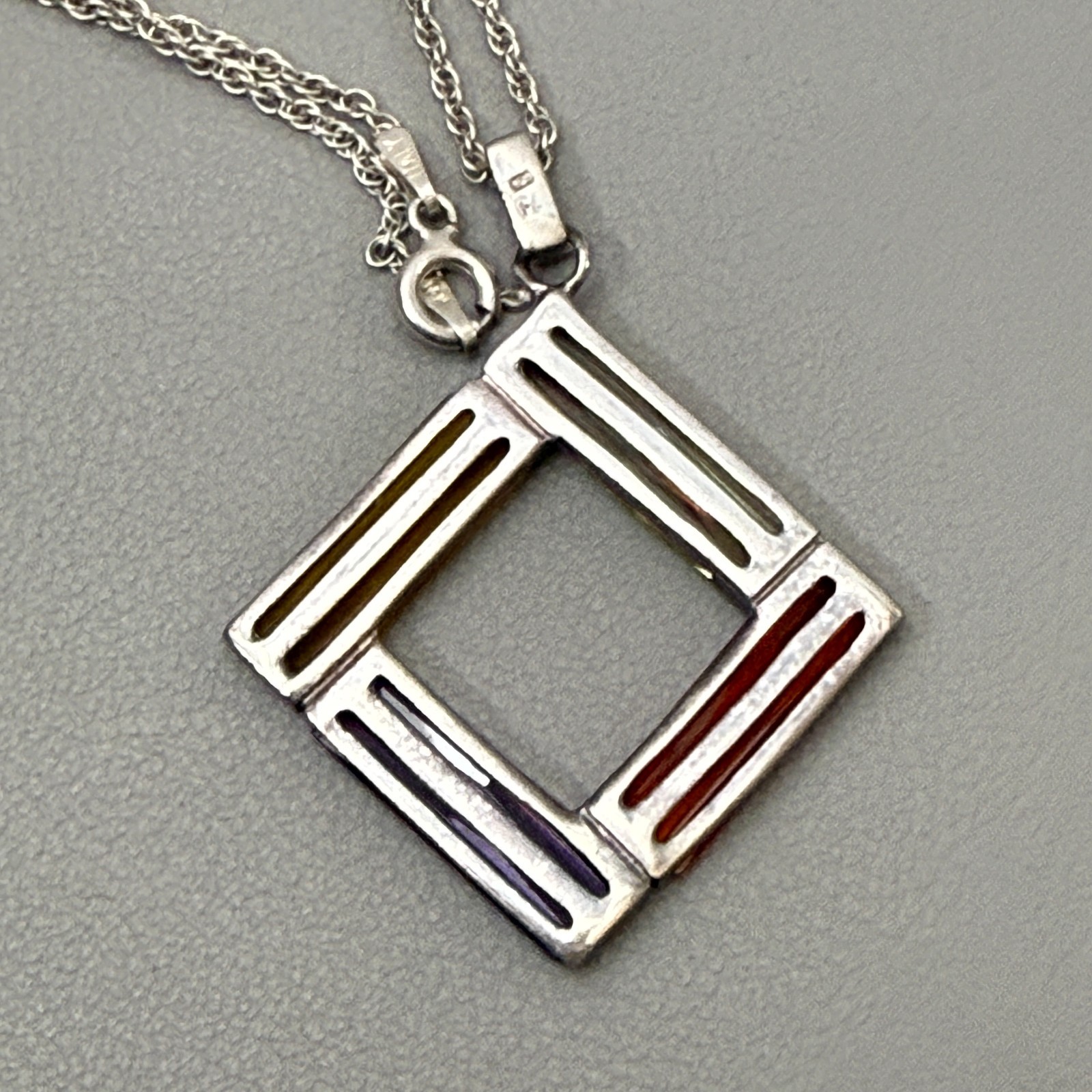 925 Sterling Silver Multicolor Baguette Pendant Italy Necklace 21″ 10 g