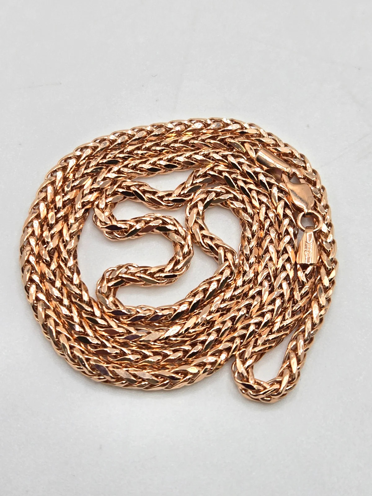 10K Rose Gold Franco Wheat Chain 24 inch x 3.2mm x 2.9 mm Lobster Clasp