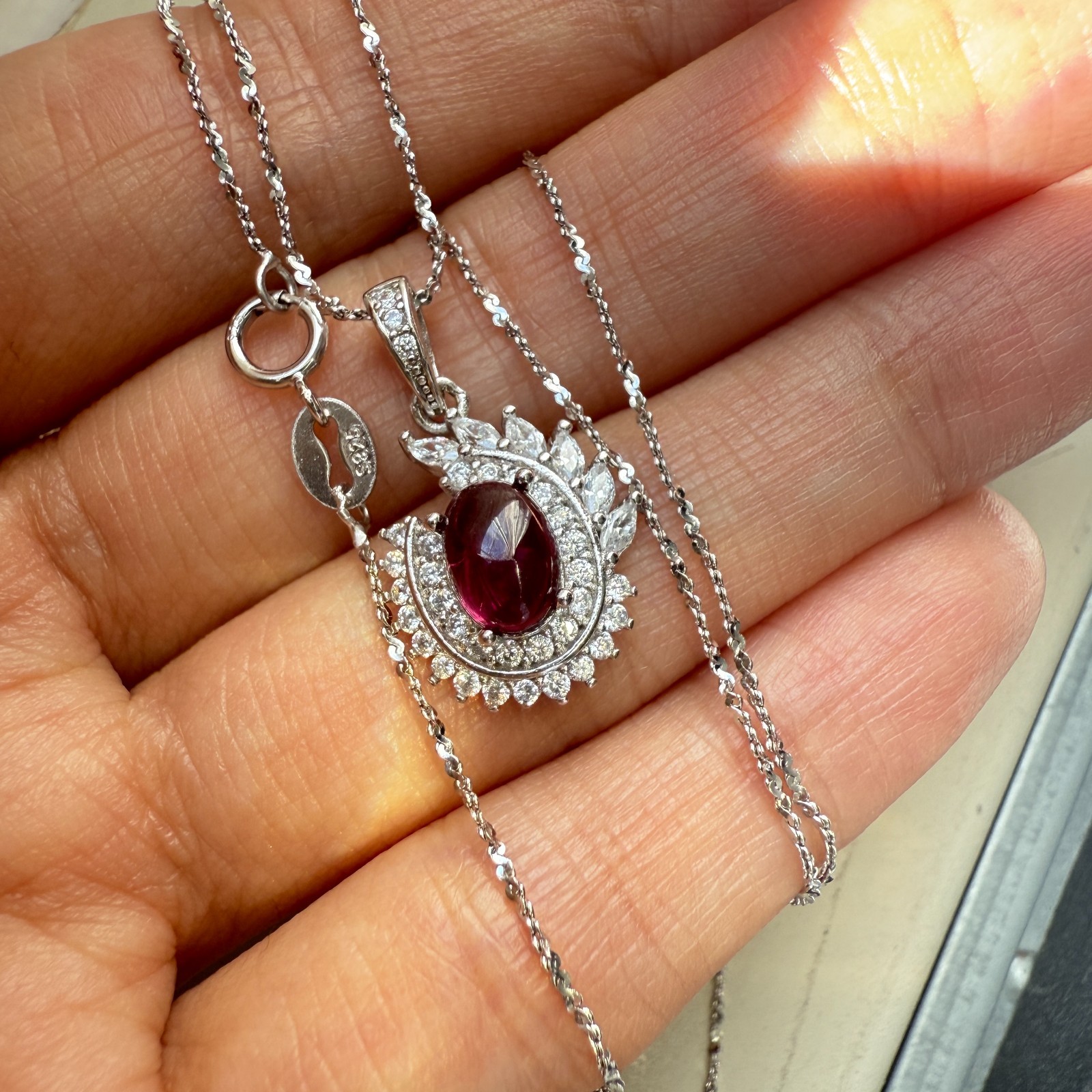 925 Sterling Silver Necklace 7x5mm Natural Topaz Zircon Handmade Flower Chain