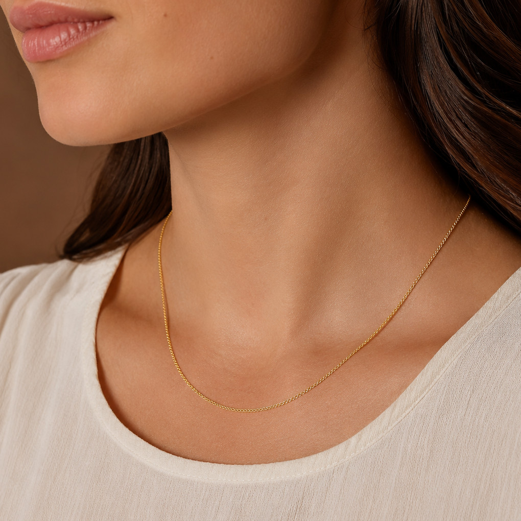 14K Gold Plated Sterling Silver Curb Chain Necklace – 1.4mm