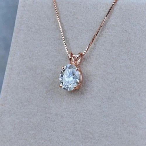 2Ct Oval Cut Real Moissanite Solitaire Pendent 14k Rose Gold Plated