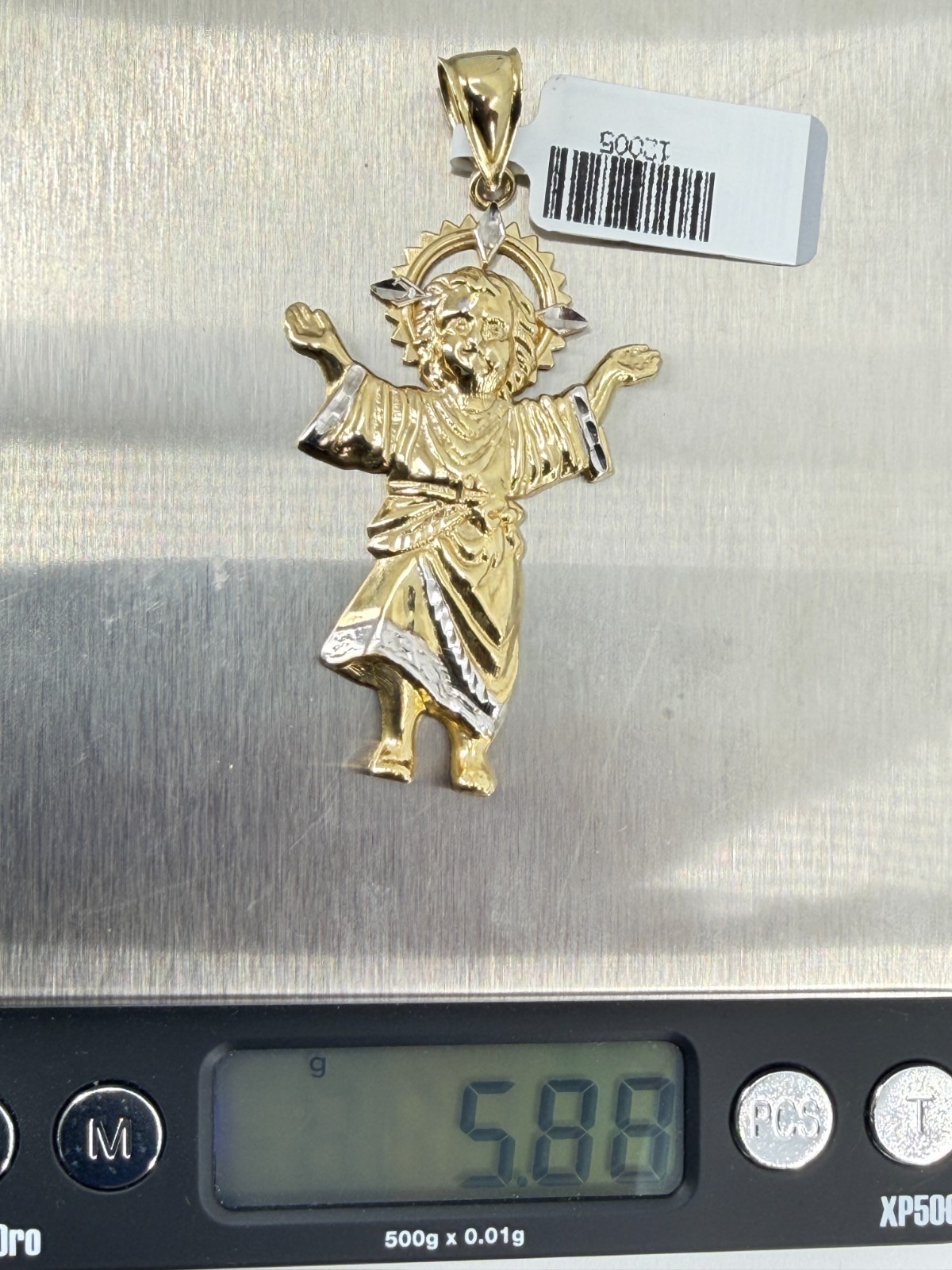 10K Solid Yellow Gold Divino Nino Baby Jesus Two Tone Diamond Cut Pendant Italy