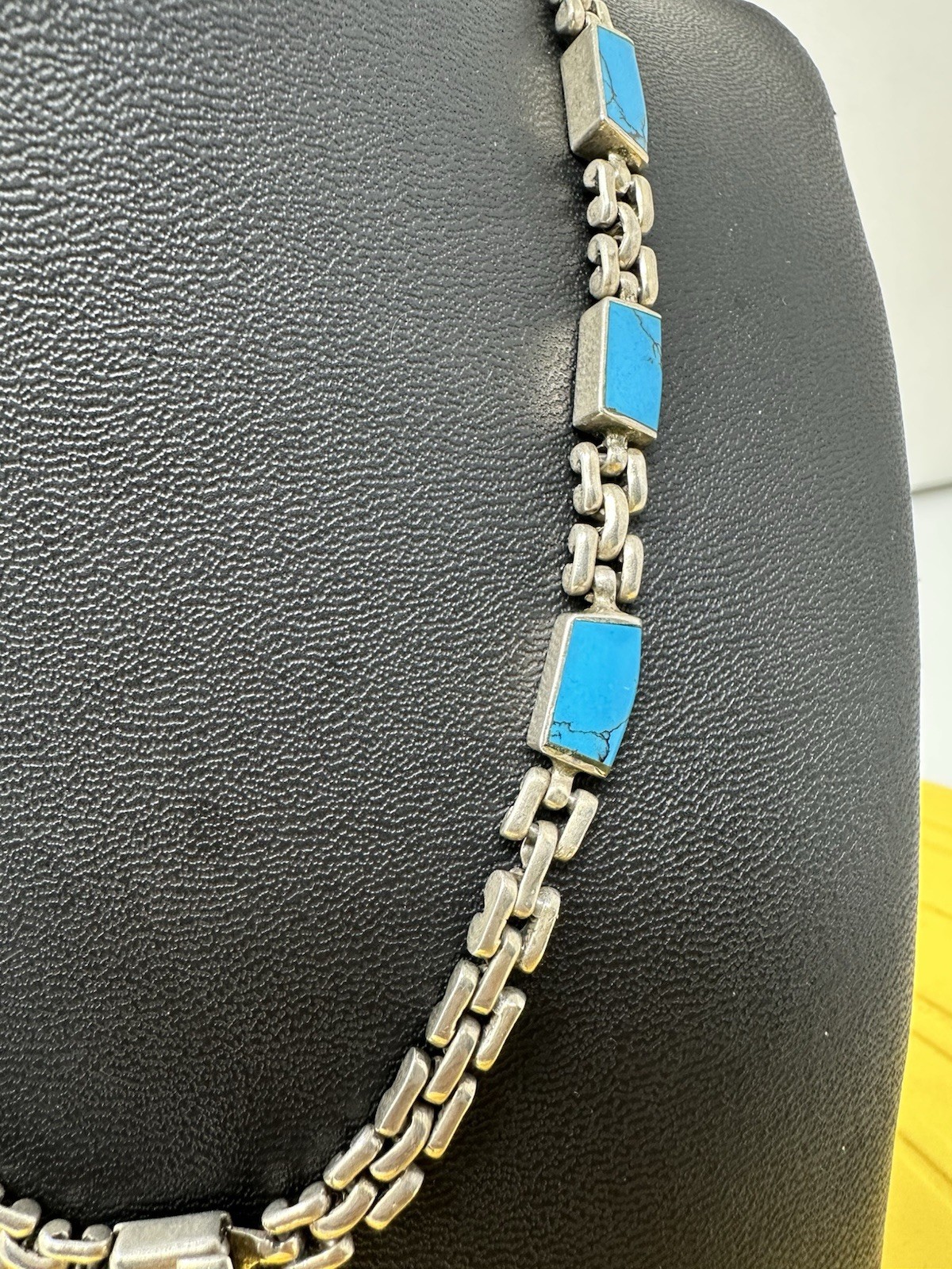 Sterling Silver Turquoise Pendant Choker Necklace 57g 17 In Modern Elegant Chic