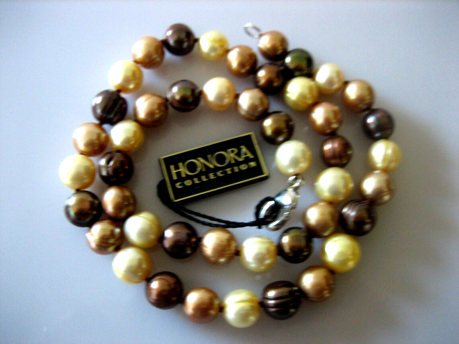 HONORA STERLING SILVER BRONZE, GOLD AND CREAM CIRCLE PEARL 18″ NECKLACE