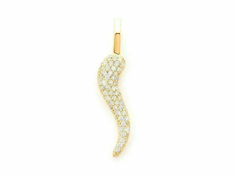 1.20 Ct Moissanite Italian Horn Amulet Pendant Free Chain 14K Yellow Gold Plated