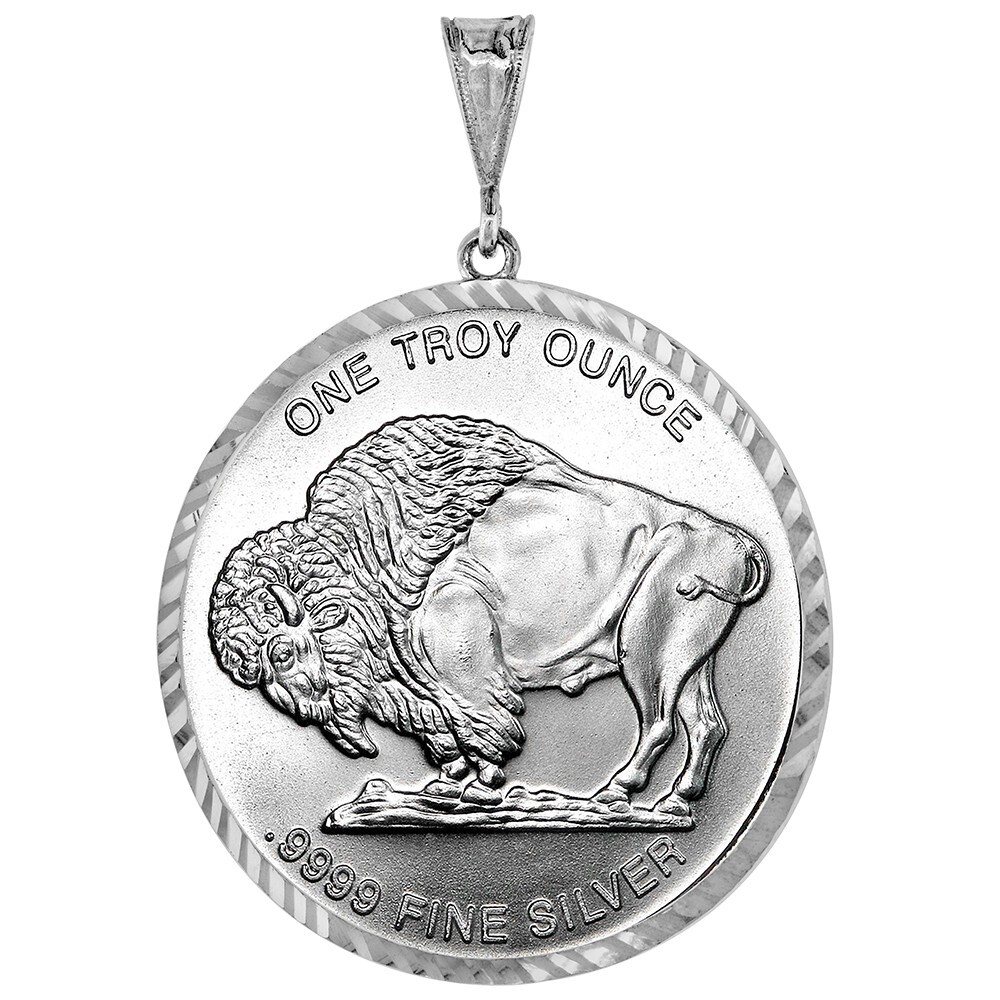 925 Sterling Silver 1 oz Silver Round Coin Bezel 39mm Diamond Cut Prong Cut