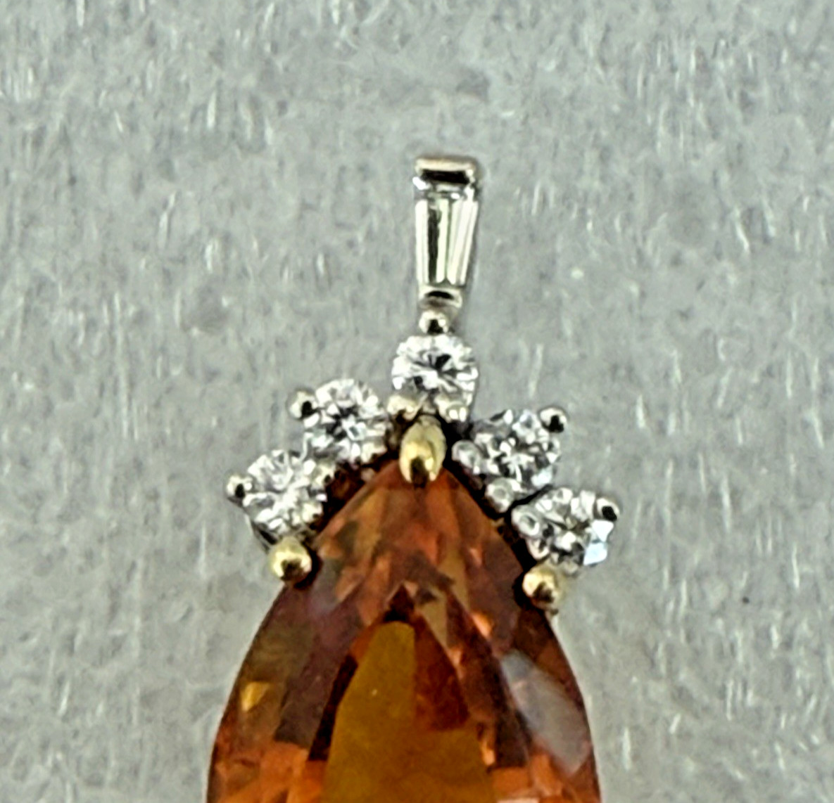 14K Yellow White Gold Pear Cut Madeira Citrine Baguette Round Diamond Pendant