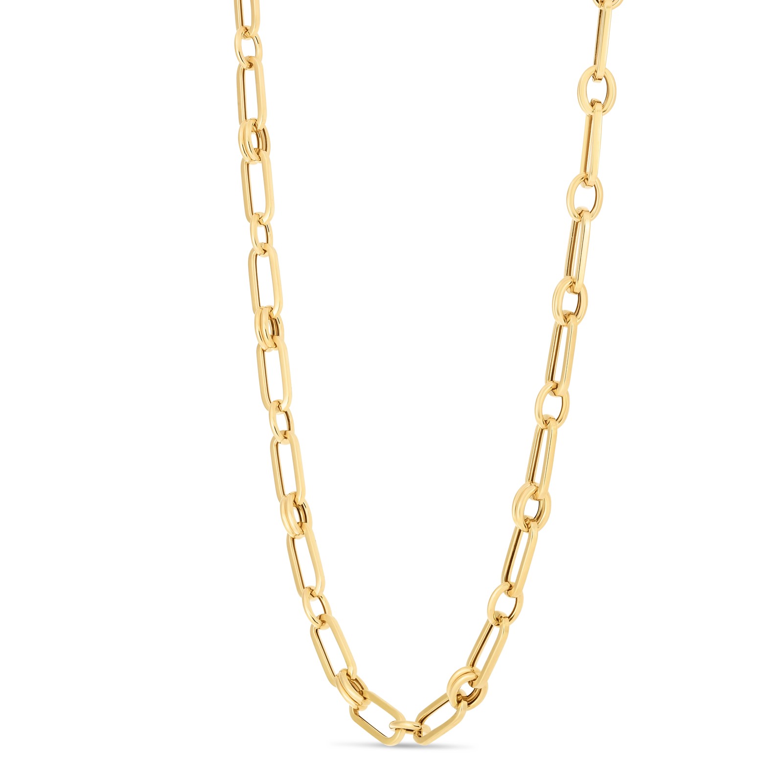 5.5mm Shiny Paperclip Rondel Link Chain Necklace Real 14K Yellow Gold 18″