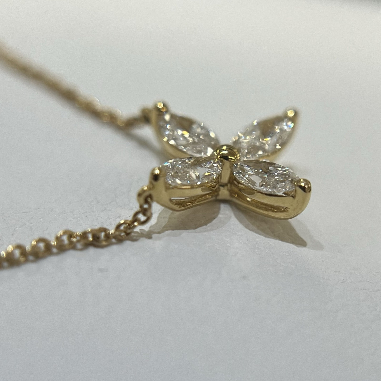 Dainty 0.47cts Marquise Real Diamonds Flower Pendant 18K Yellow Gold Necklace