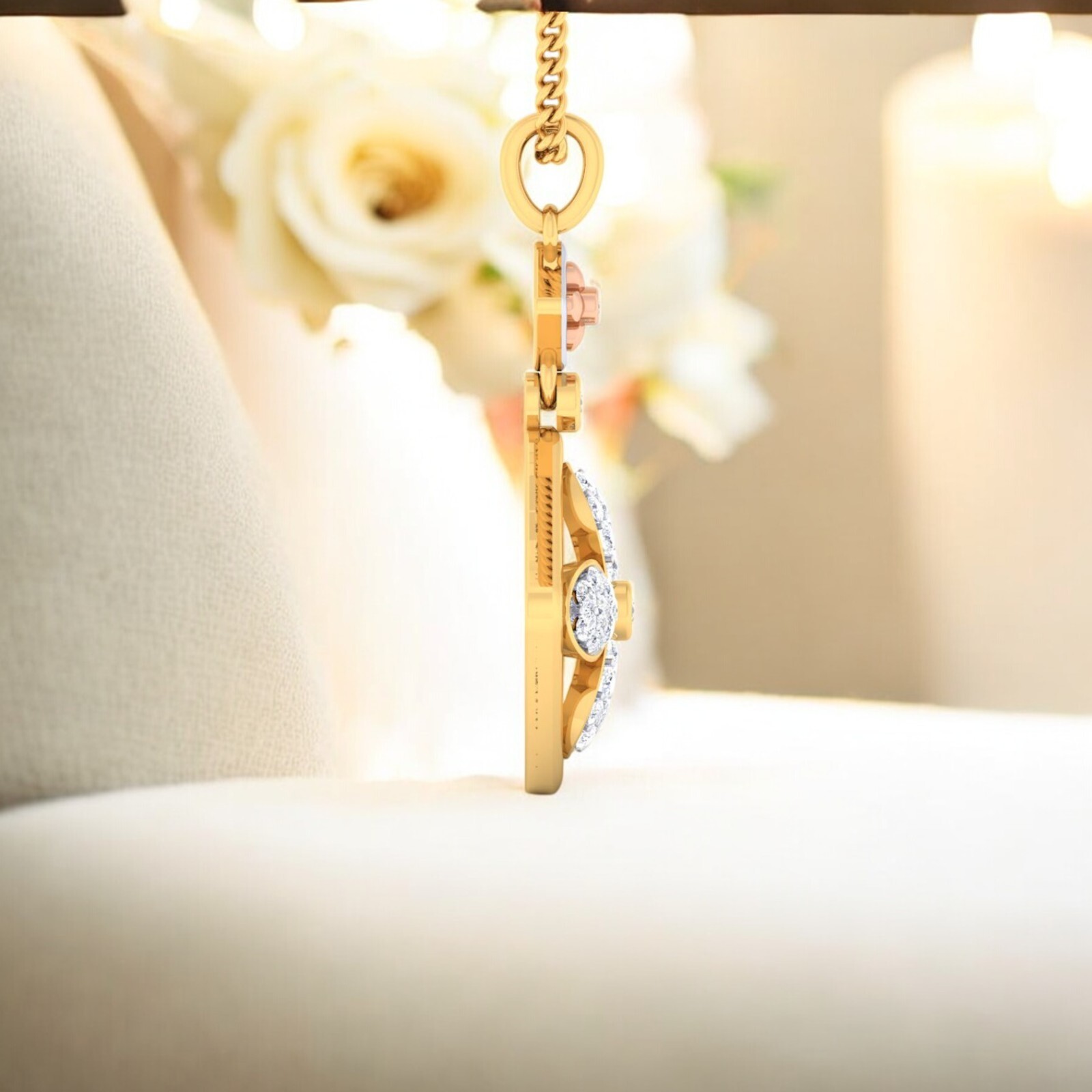 0.75 Cts F/VS1 Round Brilliant Cut Natural Diamonds Necklace in 14K Yellow Gold